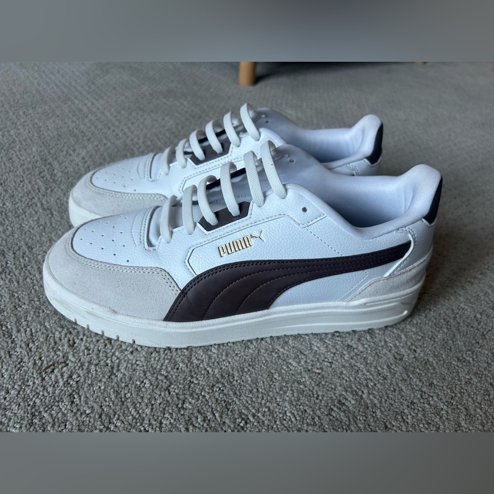 Puma women’s White and Dark Brown Sneakers